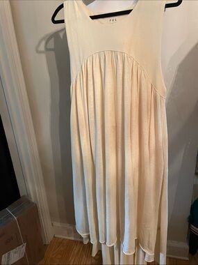 POL Cream Gathered Sleeveless Midi Dress